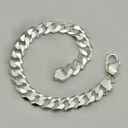925 Sterling Silver 10mm Flat Curb Bracelet 8 Inch