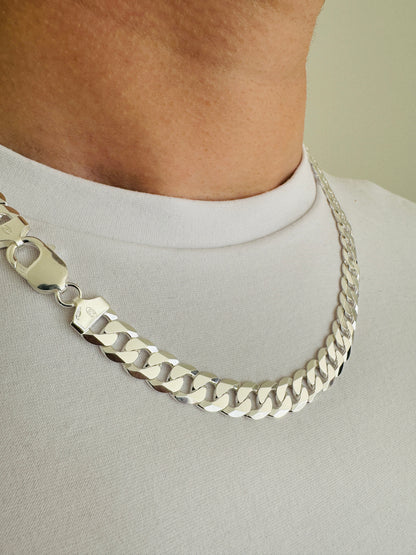 925 Sterling Silver Men 10mm Flat Curb Chain