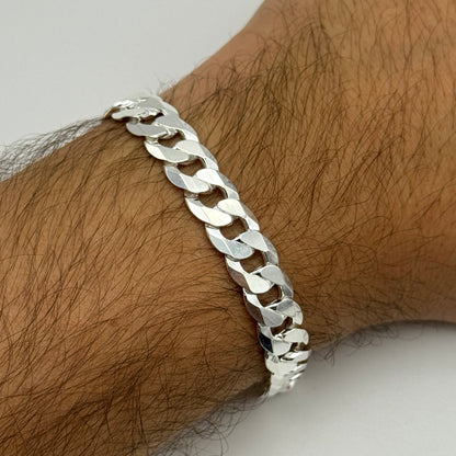 925 Sterling Silver 10mm Flat Curb Bracelet 8 Inch