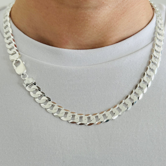 925 Sterling Silver Men 10mm Flat Curb Chain