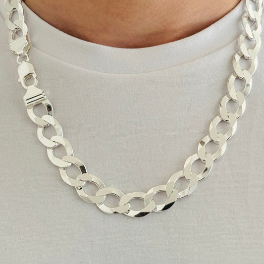 925 Sterling Silver Men 14mm Heavy Curb Chain