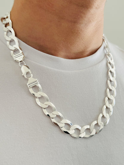 925 Sterling Silver Men 14mm Heavy Curb Chain