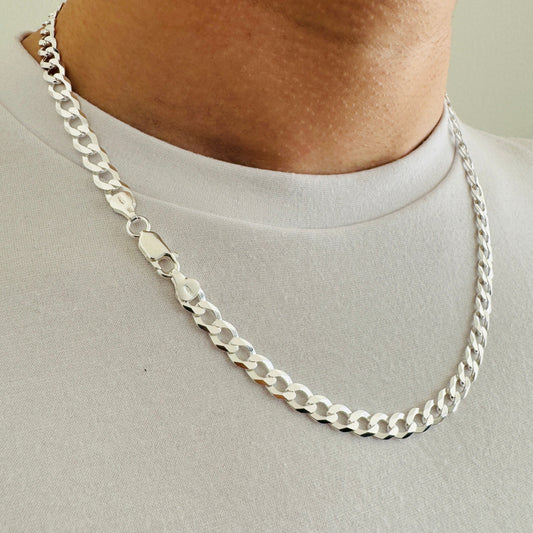 925 Sterling Silver 7mm Flat Open Curb Chain