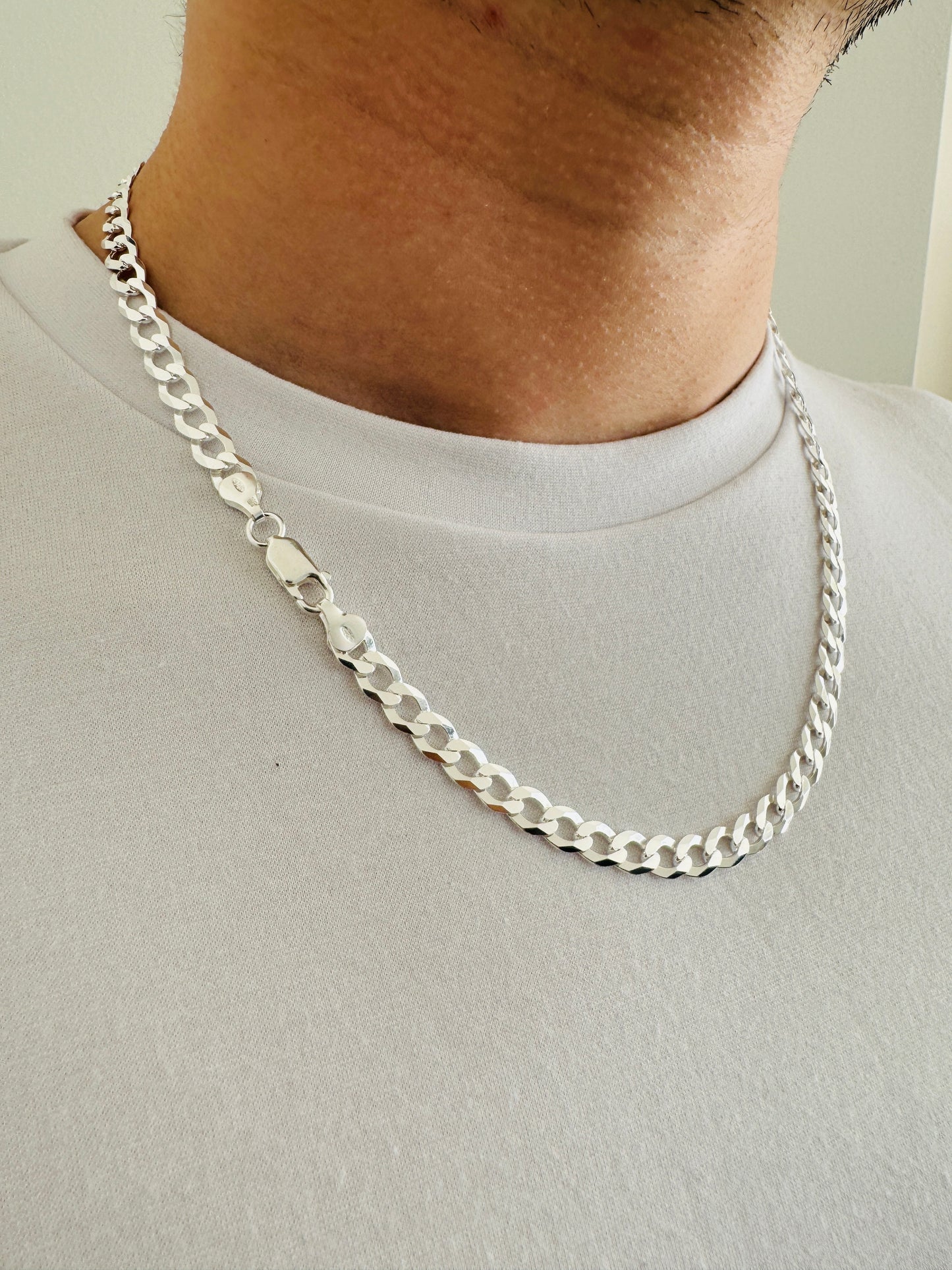 925 Sterling Silver Men 5mm Flat Open Curb Chain