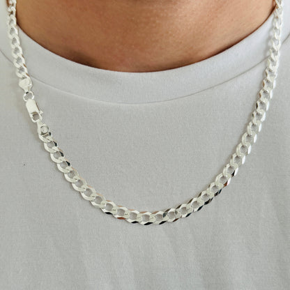 925 Sterling Silver Men 5mm Flat Open Curb Chain