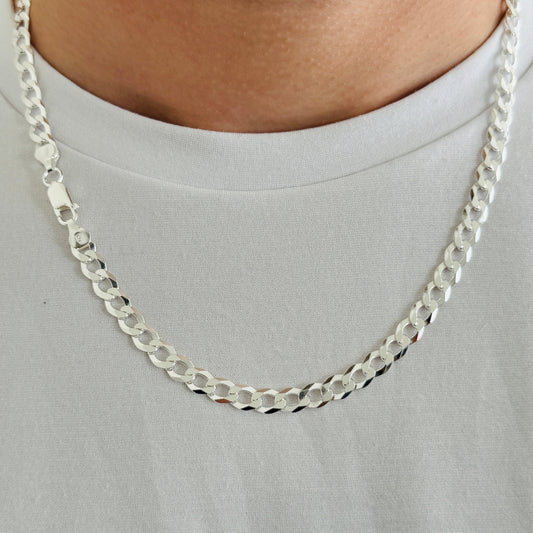 925 Sterling Silver Men 5mm Flat Open Curb Chain