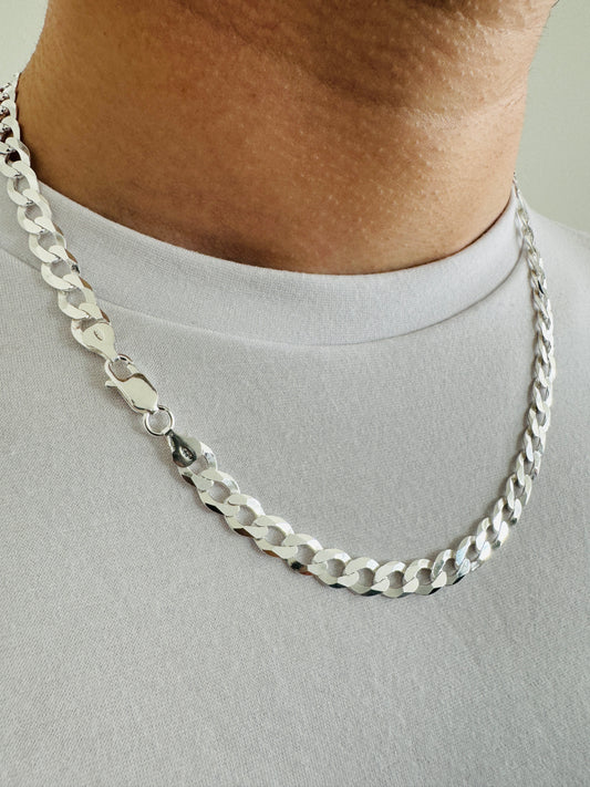 925 Sterling Silver Mens 8mm Flat Open Curb Chain