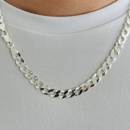 925 Sterling Silver Mens 8mm Flat Open Curb Chain
