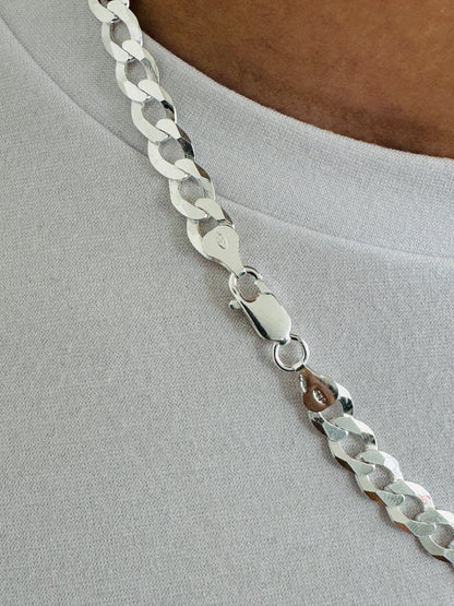 925 Sterling Silver Mens 8mm Flat Open Curb Chain