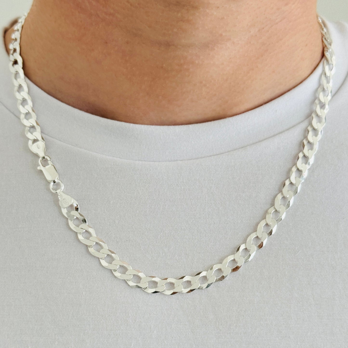 925 Sterling Silver Mens 8mm Flat Open Curb Chain