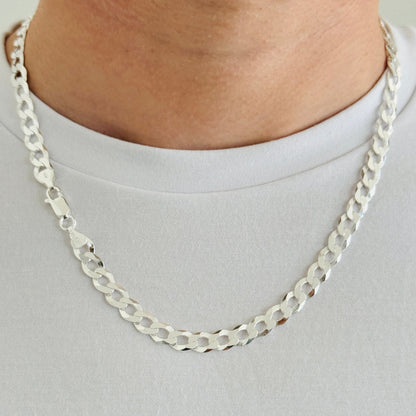 925 Sterling Silver Mens 8mm Flat Open Curb Chain