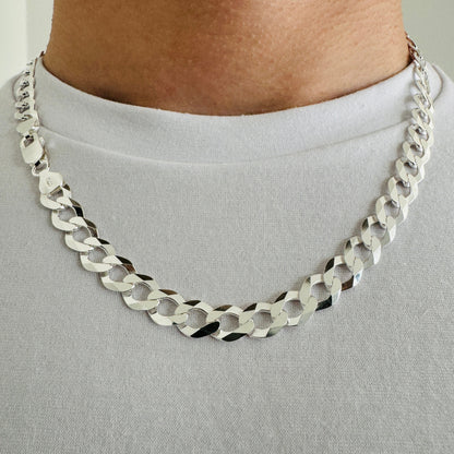 925 Sterling Silver Mens 9mm Flat Open Curb Chain