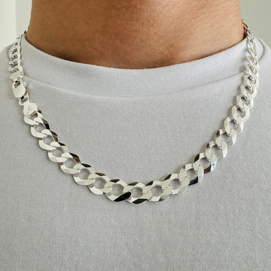 925 Sterling Silver Mens 9mm Flat Open Curb Chain