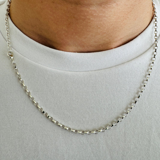 925 Sterling Silver 2.5mm Oval Rolo Belcher Chain