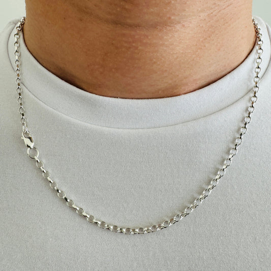925 Sterling Silver 3.5mm Oval Rolo Belcher Chain