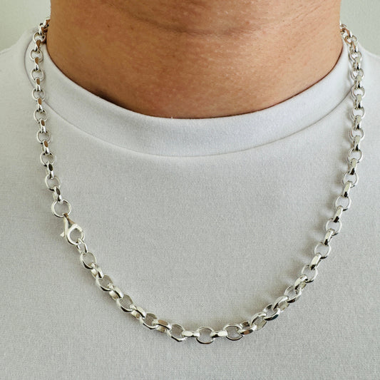 925 Sterling Silver Mens 5.5mm Oval Rolo Belcher Chain