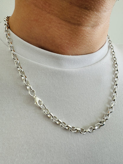 925 Sterling Silver Mens 5.5mm Oval Rolo Belcher Chain