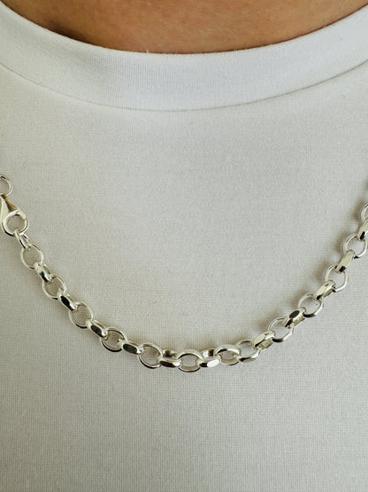 925 Sterling Silver Mens 5.5mm Oval Rolo Belcher Chain