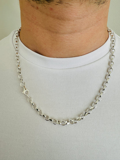 925 Sterling Silver Mens 5.5mm Oval Rolo Belcher Chain
