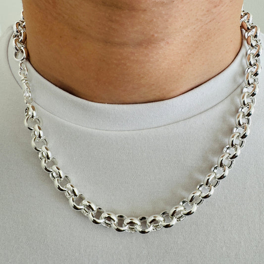 925 Sterling Silver 10mm Round Rolo Belcher Chain