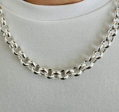 925 Sterling Silver 10mm Round Rolo Belcher Chain