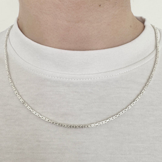 925 Sterling Silver Mens 2mm Square Byzantine Chain
