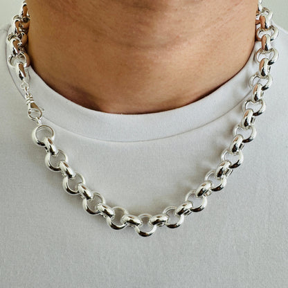 925 Sterling Silver 12mm Round Rolo Belcher Chain