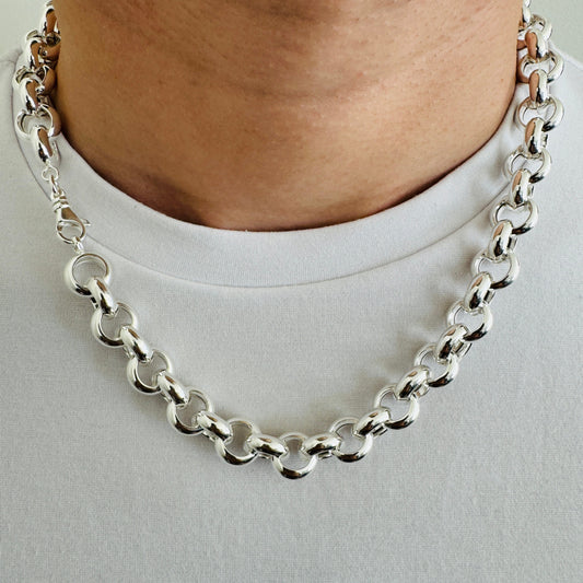 925 Sterling Silver 12mm Round Rolo Belcher Chain