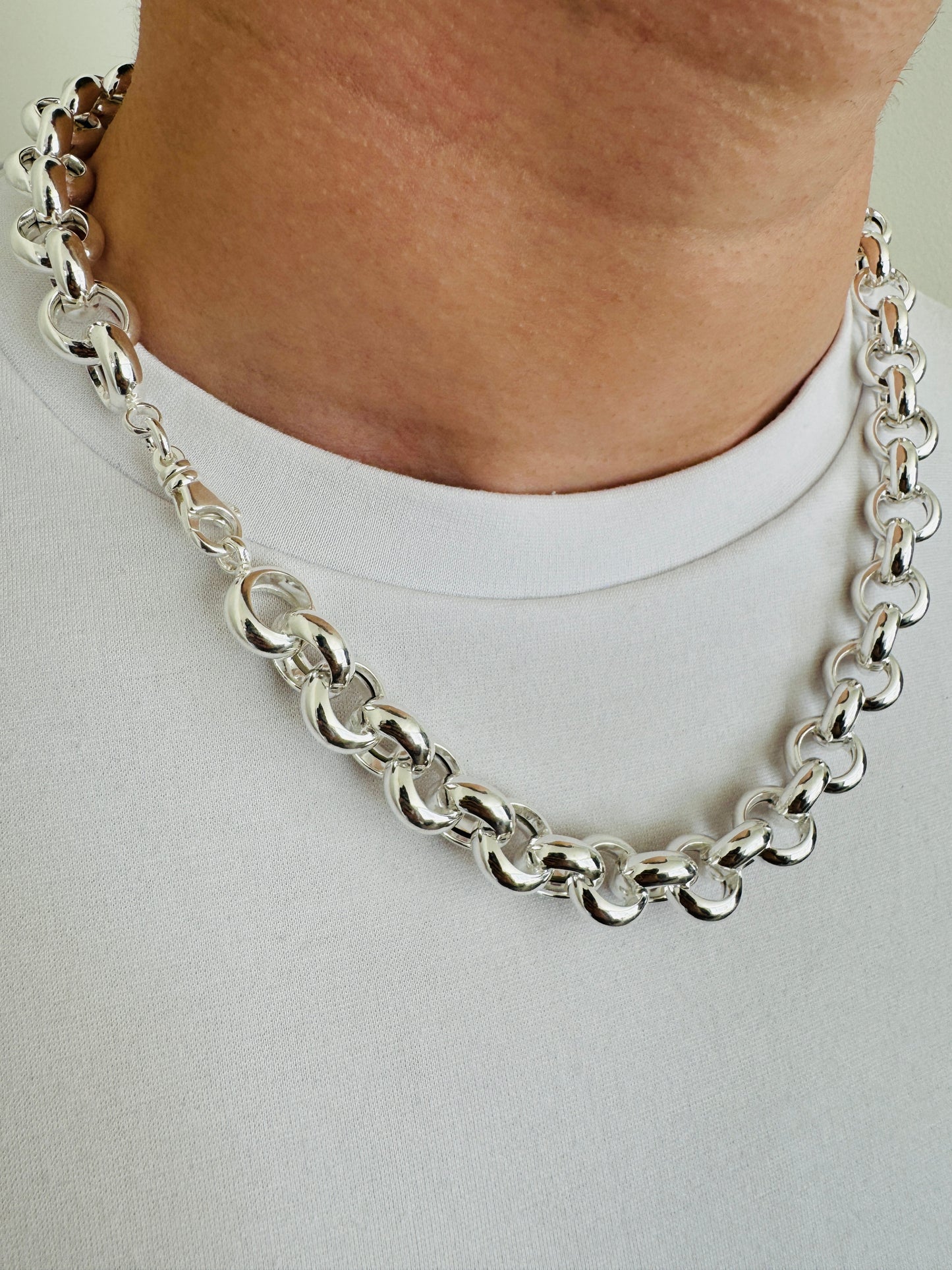 925 Sterling Silver 12mm Round Rolo Belcher Chain