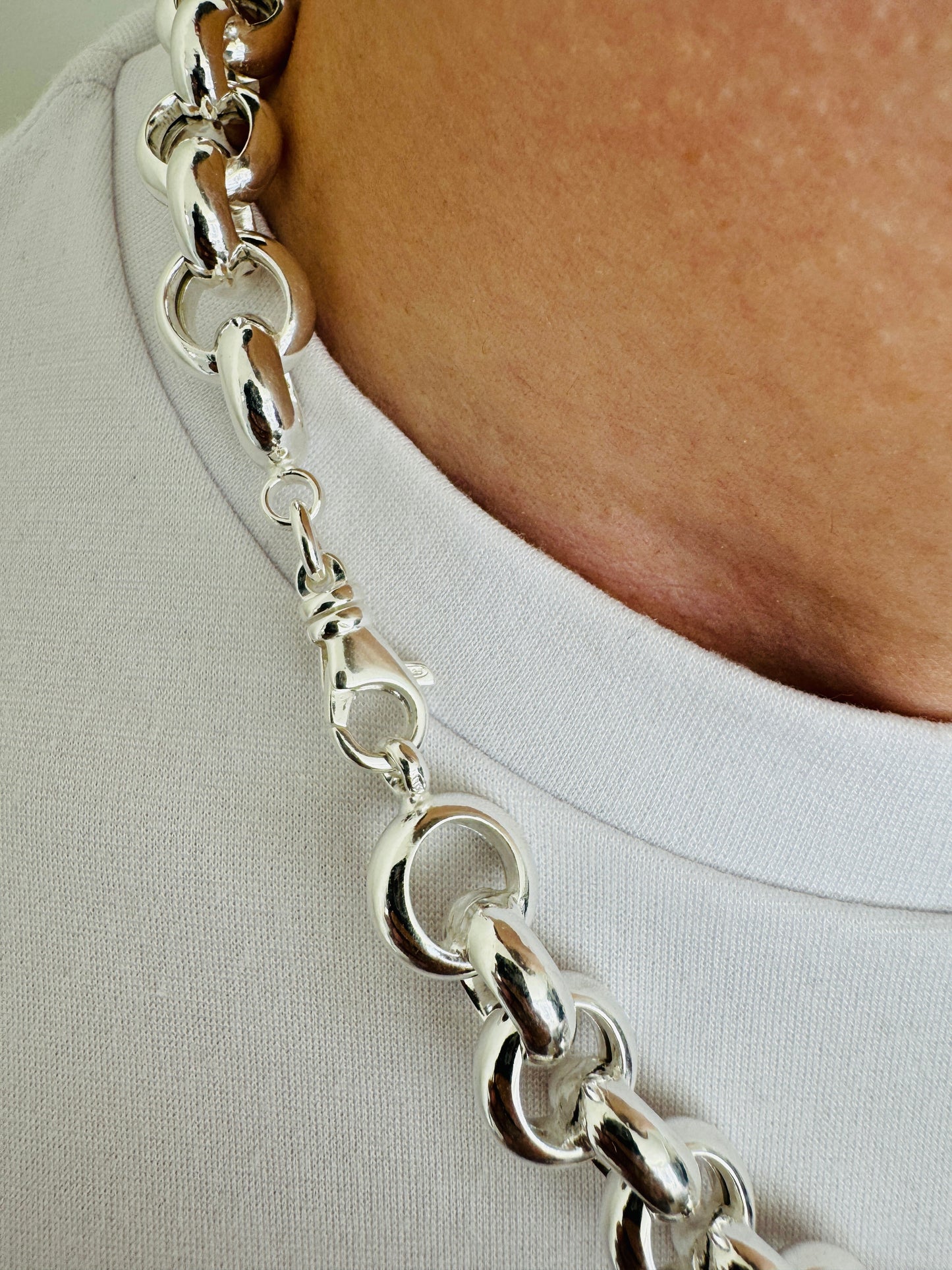 925 Sterling Silver 12mm Round Rolo Belcher Chain