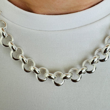 925 Sterling Silver 12mm Round Rolo Belcher Chain