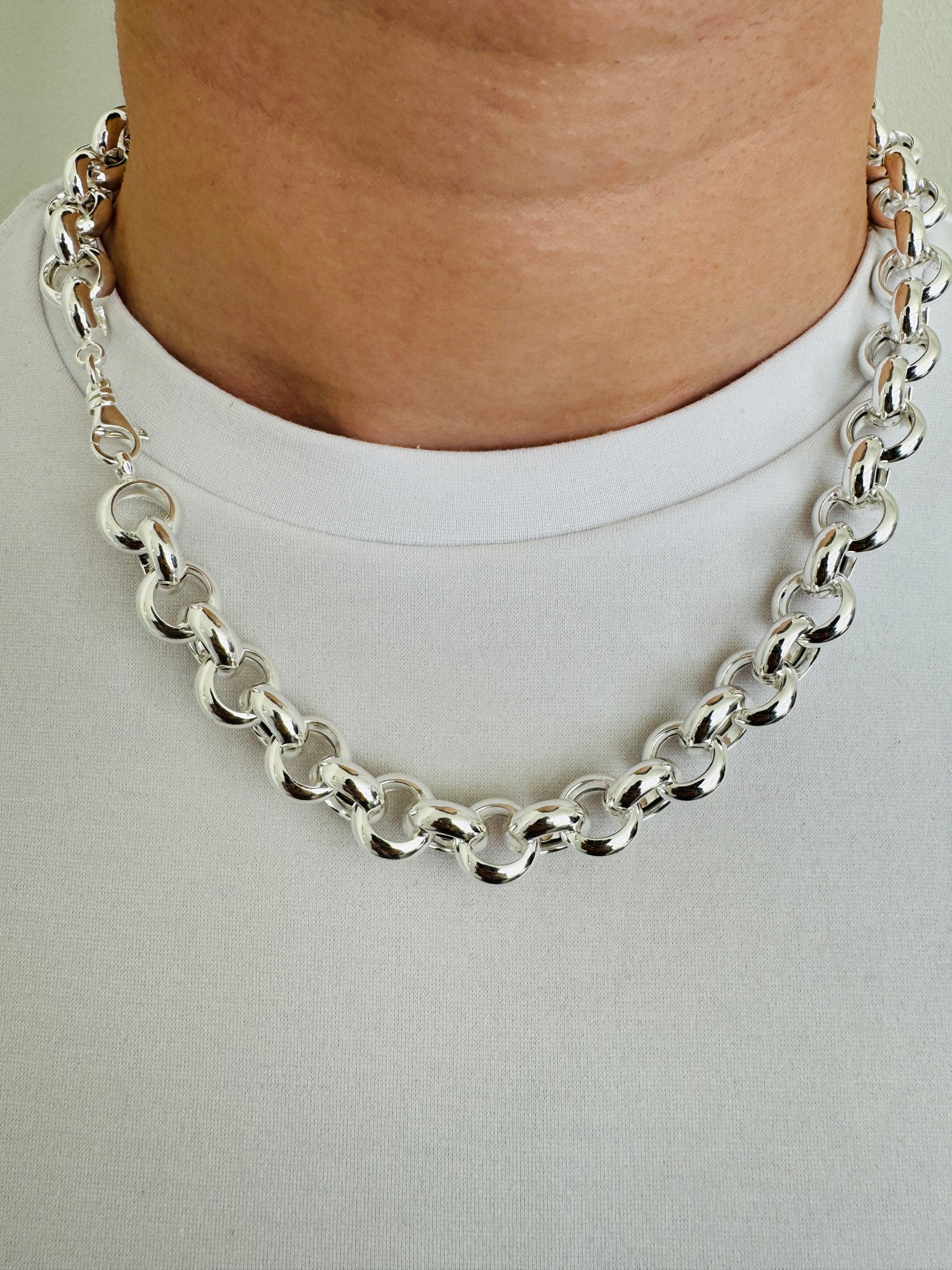925 Sterling Silver 12mm Round Rolo Belcher Chain