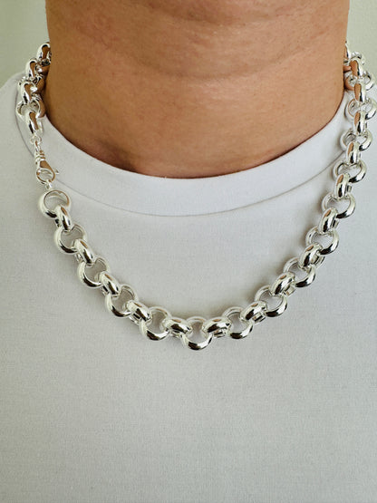 925 Sterling Silver 12mm Round Rolo Belcher Chain