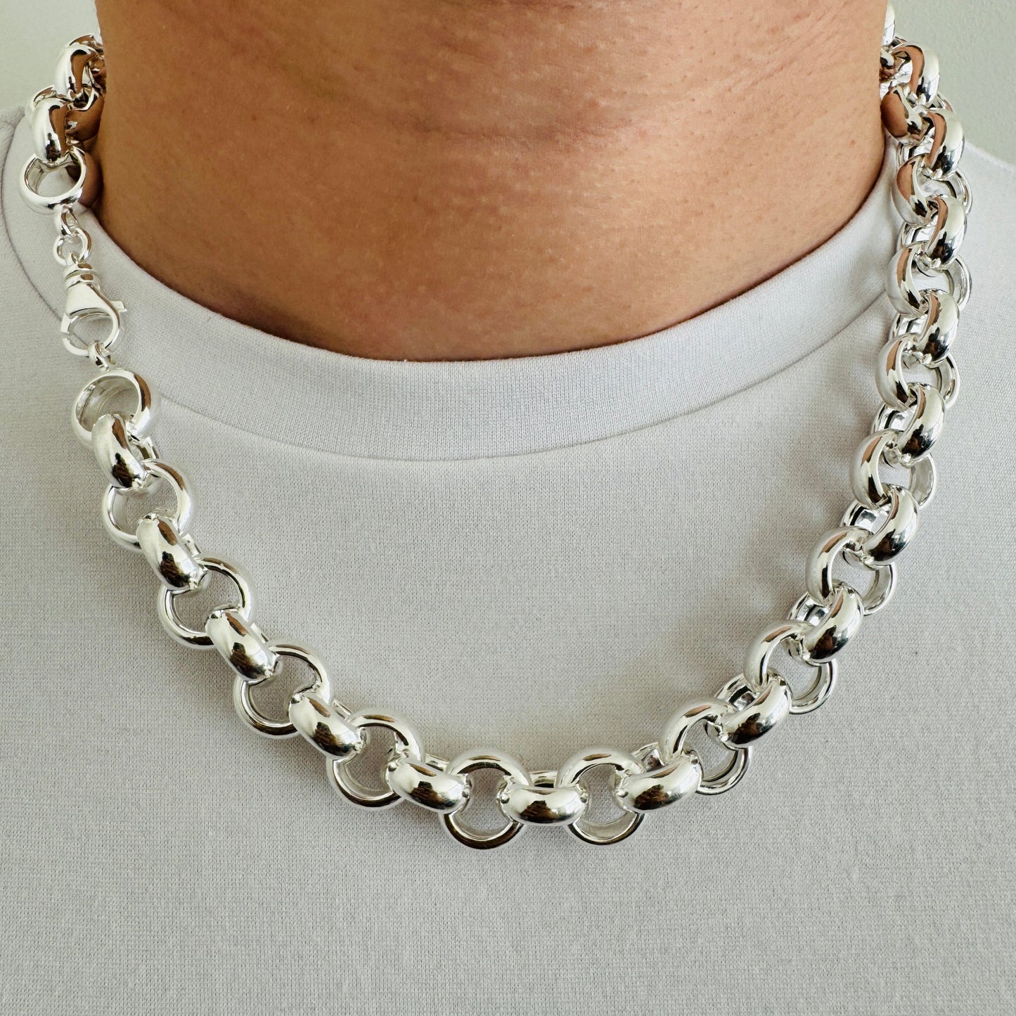 925 Sterling Silver 14mm Round Rolo Belcher Chain