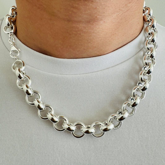 925 Sterling Silver 14mm Round Rolo Belcher Chain