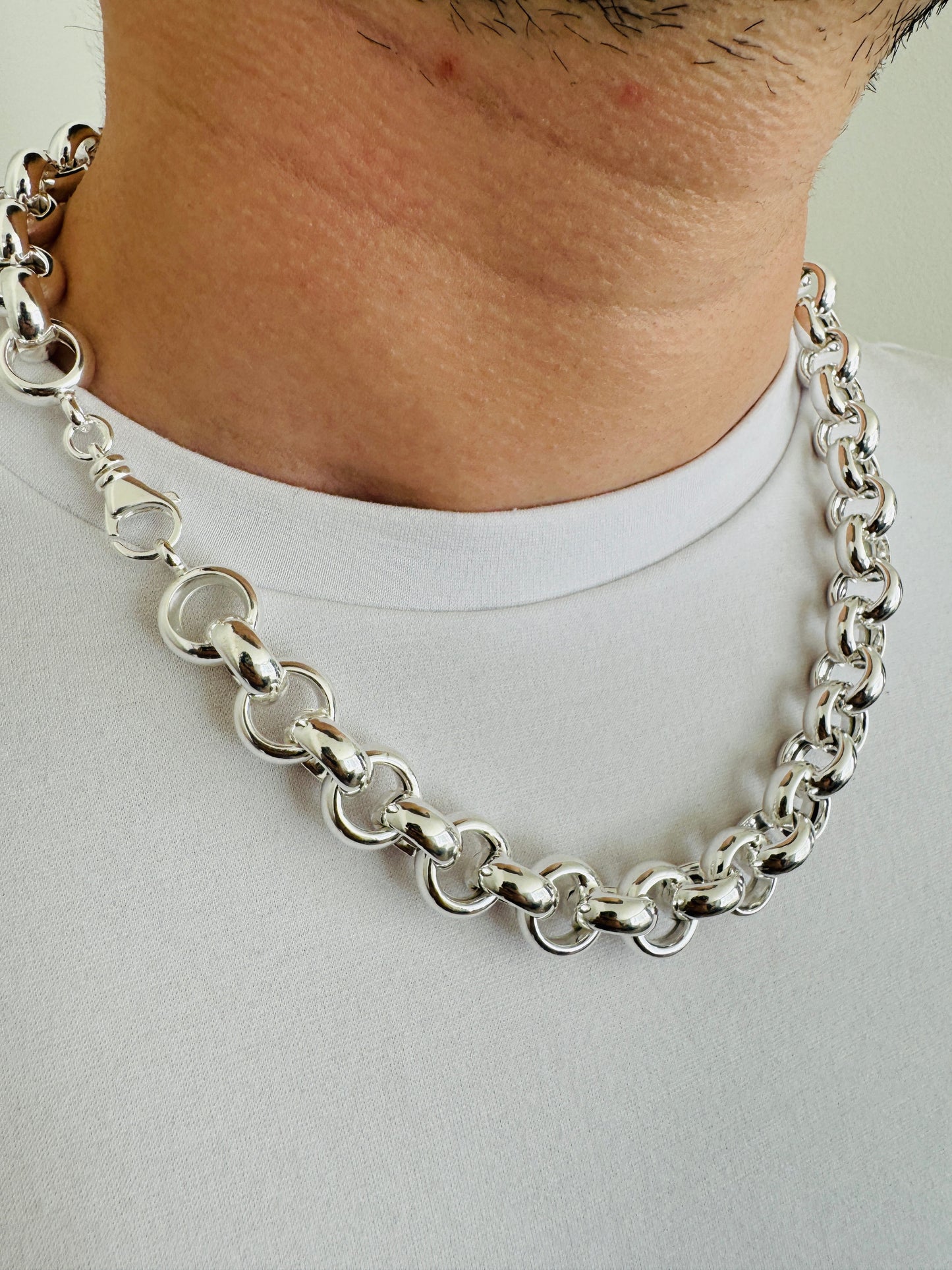 925 Sterling Silver 14mm Round Rolo Belcher Chain