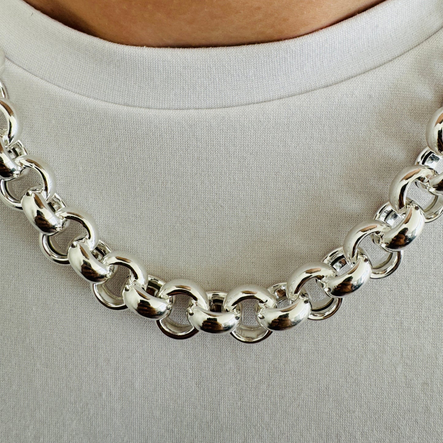 925 Sterling Silver 14mm Round Rolo Belcher Chain