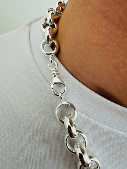 925 Sterling Silver 14mm Round Rolo Belcher Chain