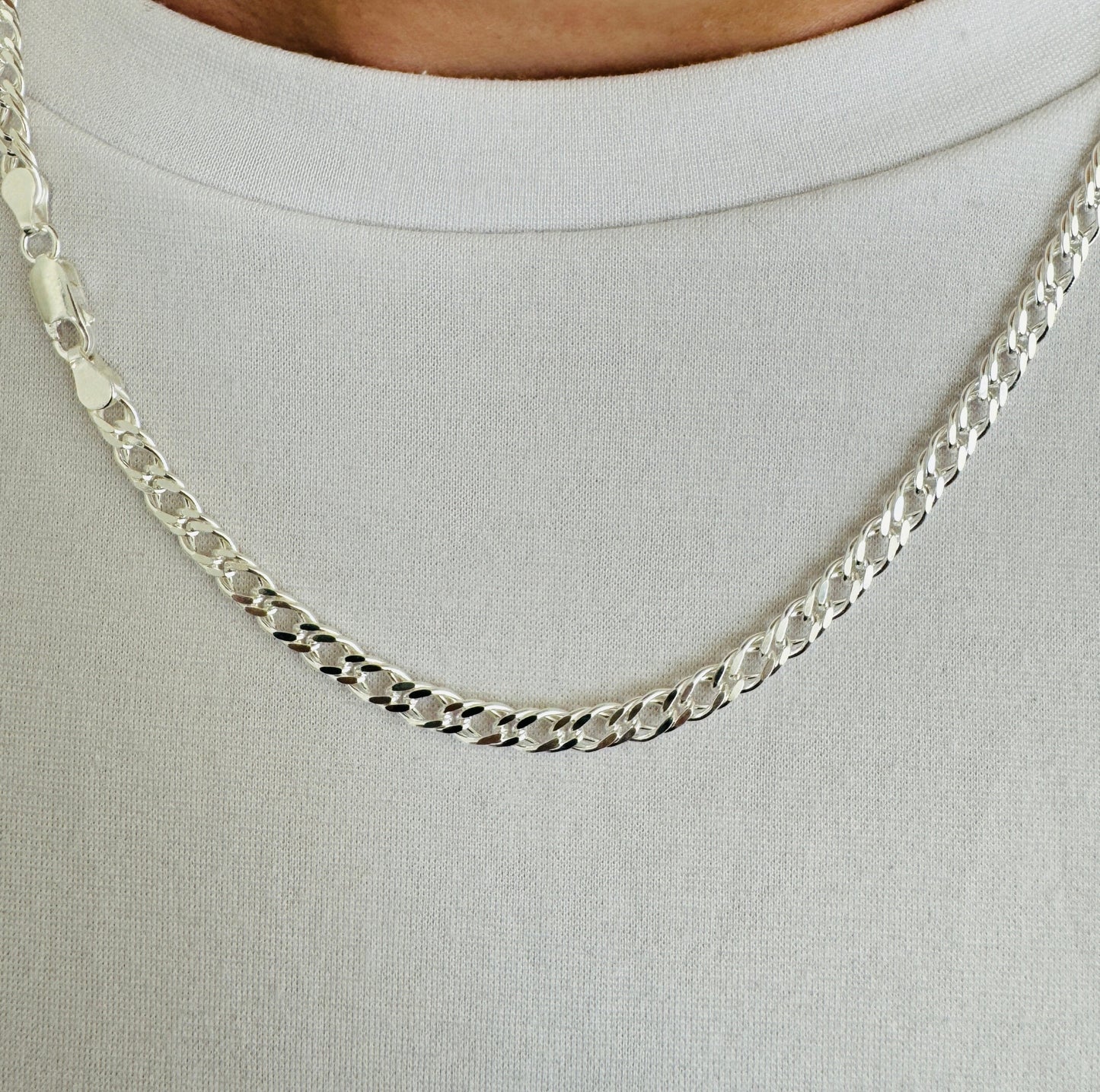 925 Sterling Silver Mens 4.5mm Double Curb Chain