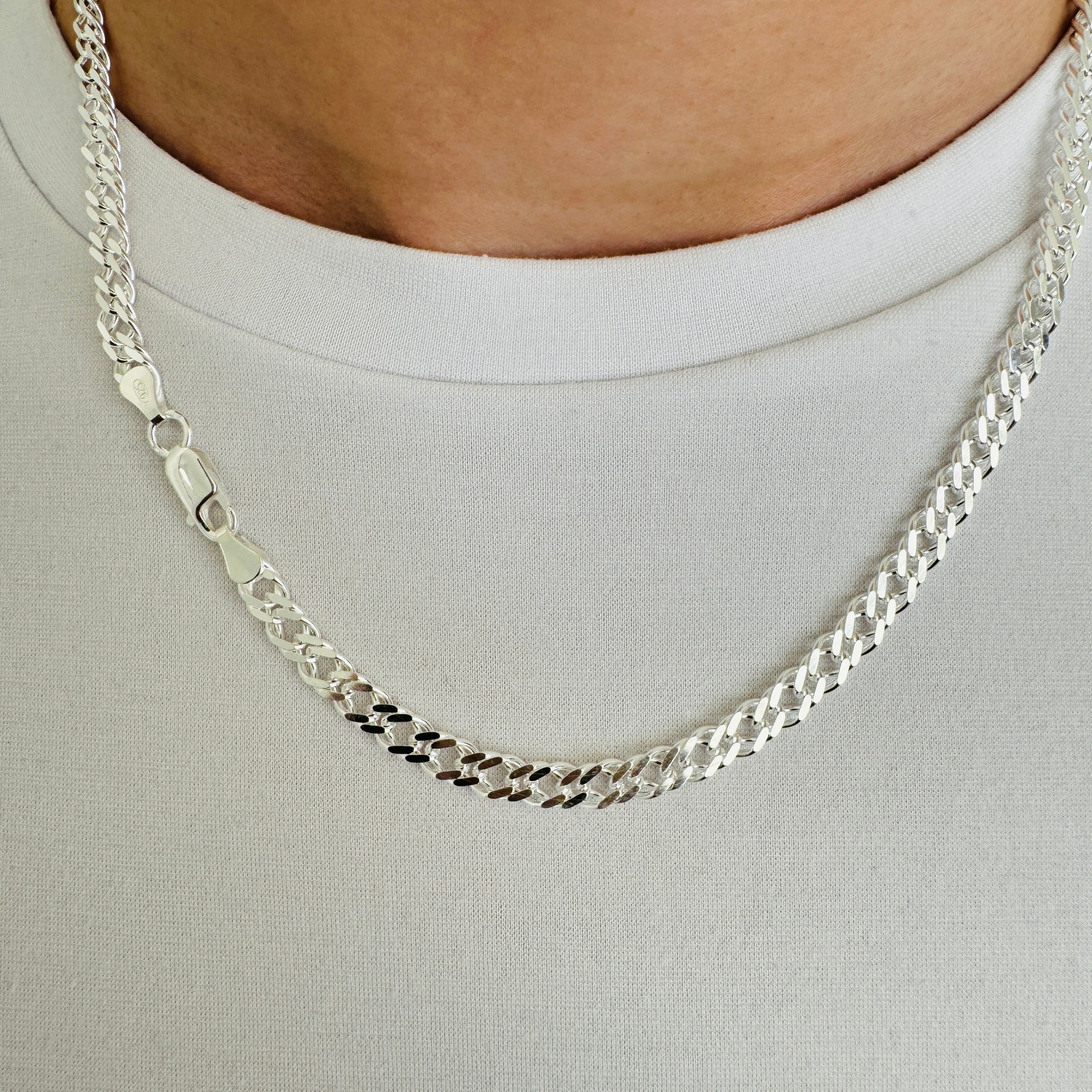 Solid 925 Sterling Silver Mens 5.5mm Double Curb Chain 16 18 20 22 24 ...