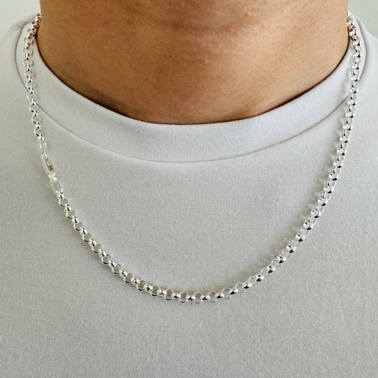 925 Sterling Silver Mens 4mm Round Belcher Chain