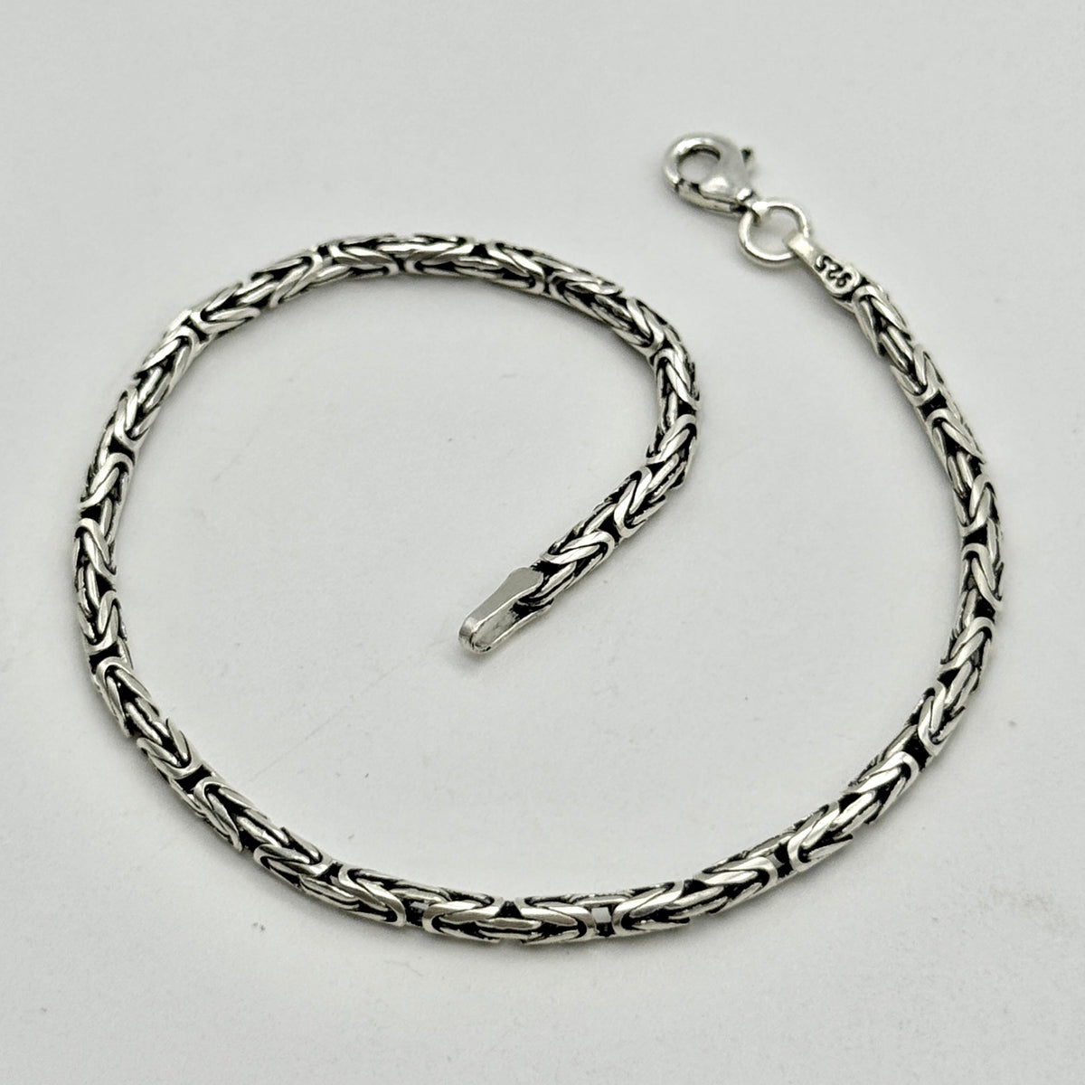 925 Sterling Silver 2.5mm Oxidized Byzantine Bracelet Round Link 8 Inch
