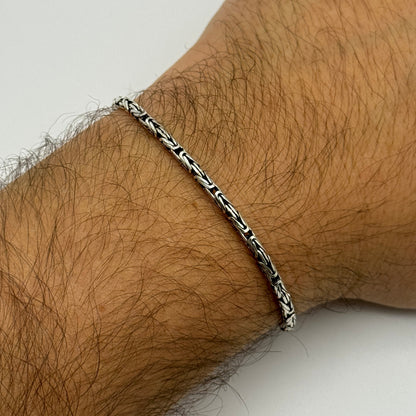 925 Sterling Silver 2.5mm Oxidized Byzantine Bracelet Round Link 8 Inch