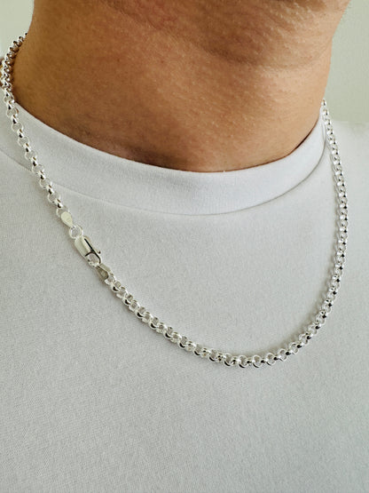 925 Sterling Silver Mens 4mm Round Belcher Chain