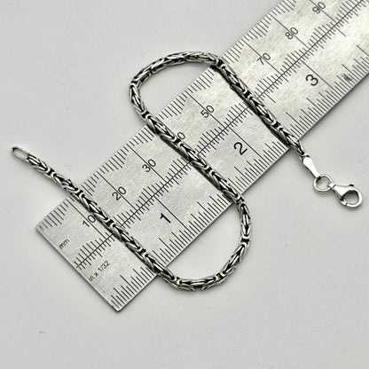 925 Sterling Silver 2.5mm Oxidized Byzantine Bracelet Round Link 8 Inch