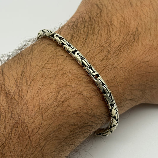 925 Sterling Silver 4.5mm Oxidized Byzantine Bracelet Heavy Round Link 8.5 Inch
