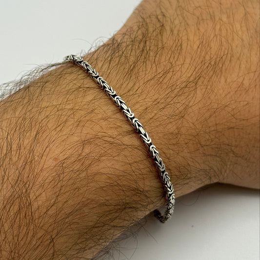 925 Sterling Silver 2mm Oxidized Byzantine Bracelet Square Link 8 Inch