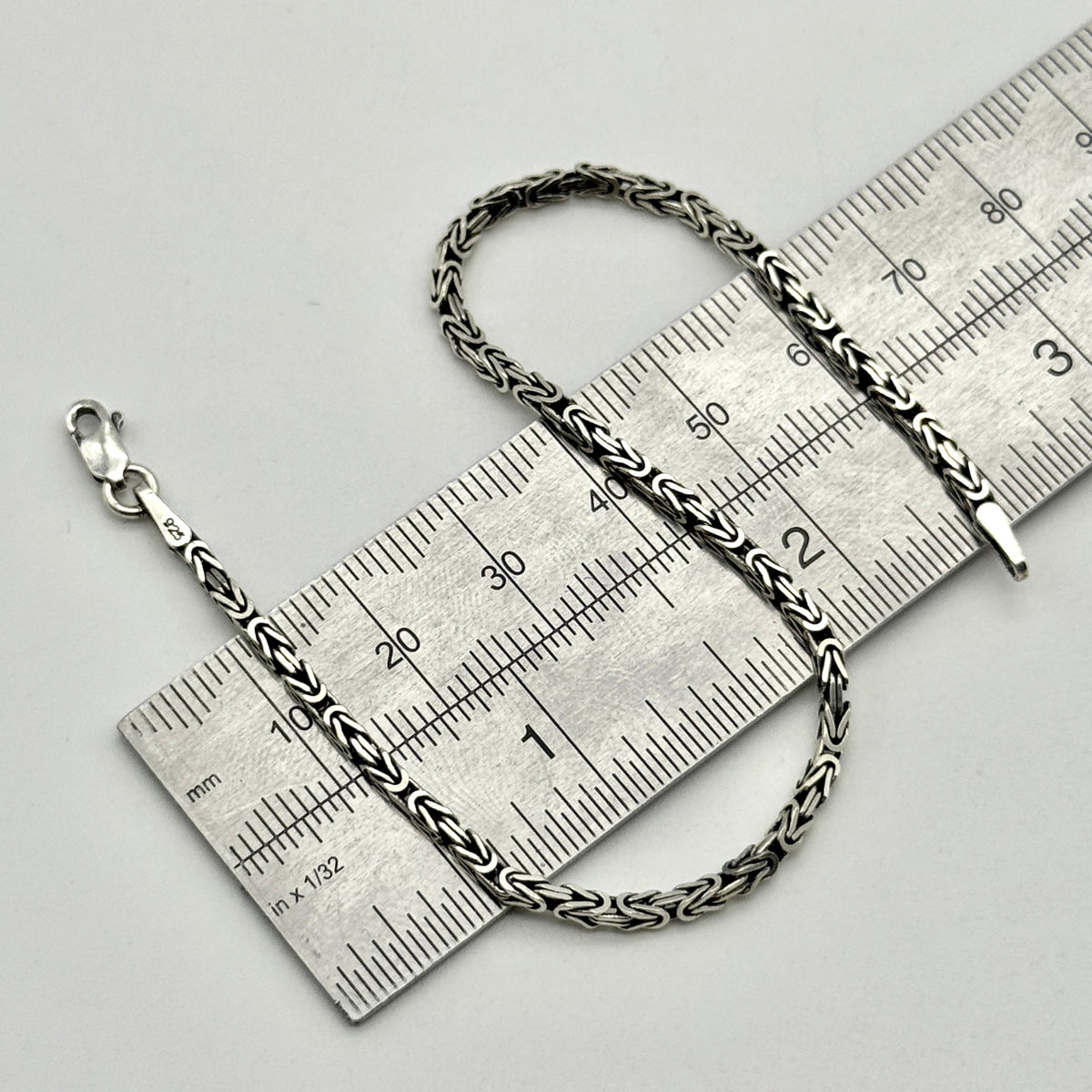 925 Sterling Silver 2mm Oxidized Byzantine Bracelet Square Link 8 Inch