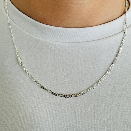 925 Sterling Silver Mens 2.5mm Figaro Chain