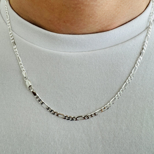 925 Sterling Silver Mens 3.5mm Figaro Chain